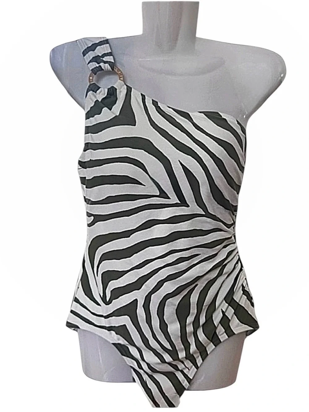 Michael Kors Women's Zebra Print One-Shoulder One Piece Swimsuit Size 10